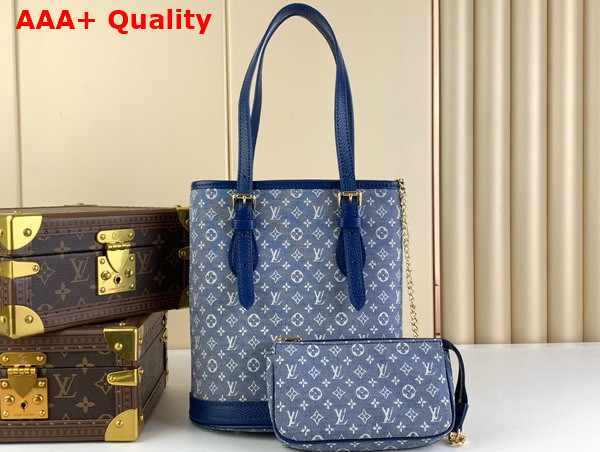 Louis Vuitton Vintage Bucket Bag in Blue Monogram Jacquard Canvas Replica