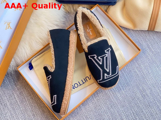 Louis Vuitton Winter Flat Loafer in Black Suede Calf Leather and Shearling Replica