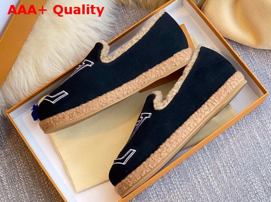 Louis Vuitton Winter Flat Loafer in Black Suede Calf Leather and Shearling Replica