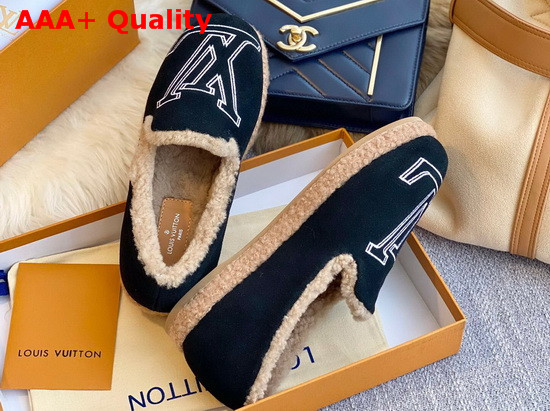 Louis Vuitton Winter Flat Loafer in Black Suede Calf Leather and Shearling Replica