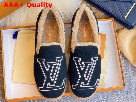 Louis Vuitton Winter Flat Loafer in Black Suede Calf Leather and Shearling Replica