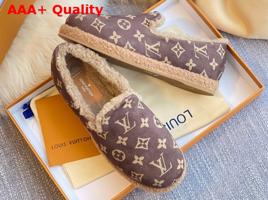 Louis Vuitton Winter Flat Loafer in Dark Brown Monogram Suede Calf Leather and Shearling Replica