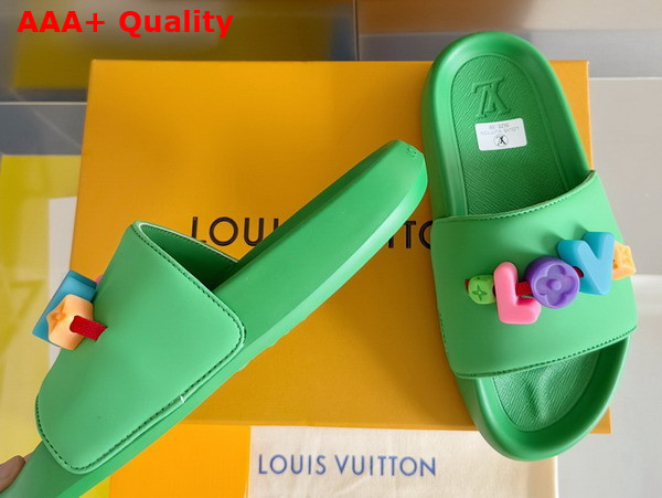 Louis Vuitton Women Rubber Mule in Green with Resin Monogram Flower Replica