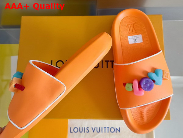 Louis Vuitton Women Rubber Mule in Orange with Resin Monogram Flower Replica