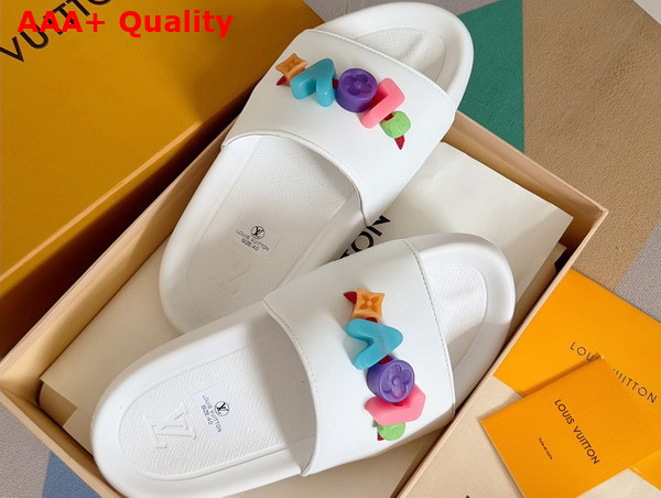 Louis Vuitton Women Rubber Mule in White with Resin Monogram Flower Replica