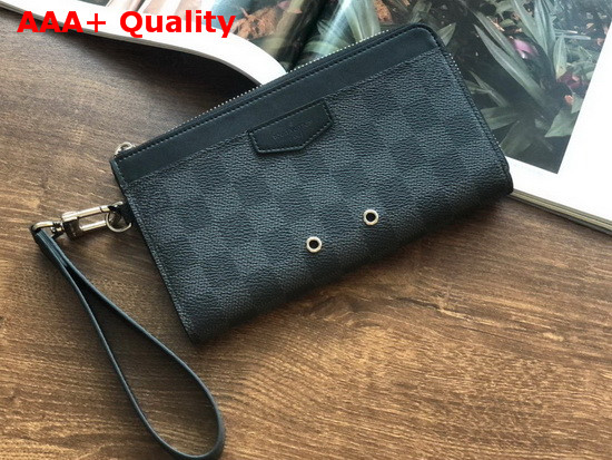 Louis Vuitton Zippy Dragonne Damier Graphite Canvas with Black Leather Trim Replica