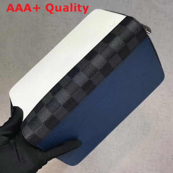 Louis Vuitton Zippy Organiser White and Blue Epi Cowhide Leather and Damier Graphite Coated Canvas Replica