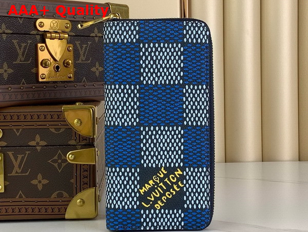 Louis Vuitton Zippy Vertical Wallet in Blue Damier Heritage Coated Canvas Replica
