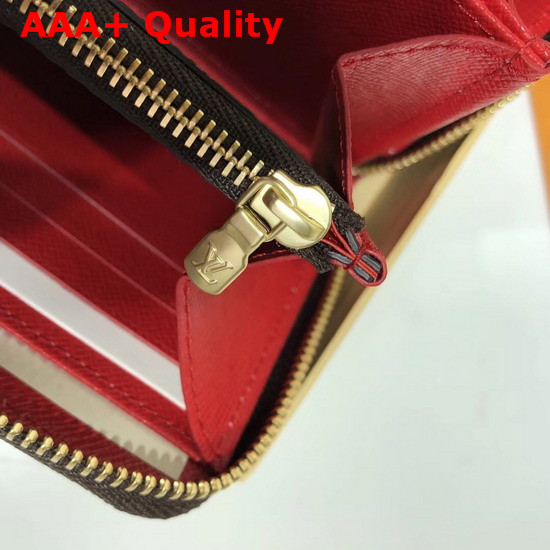 Louis Vuitton Zippy Wallet Damier Ebene Canvas and Ruby Red Serrated Stripe N60145 Replica