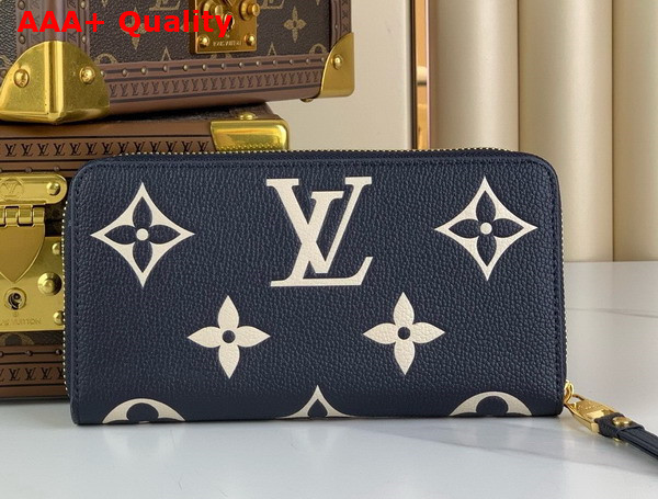 Louis Vuitton Zippy Wallet Navy Blue Cream Bicolor Monogram Empreinte Leather Replica
