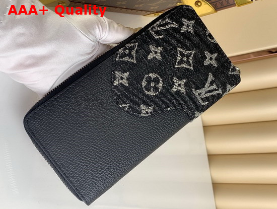 Louis Vuitton Zippy Wallet Vertical Black Monogram Denim and Taurillon Leather Replica