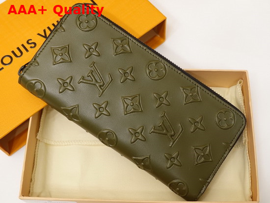 Louis Vuitton Zippy Wallet Vertical Khaki Monogram Seal Cowhide Leather Replica