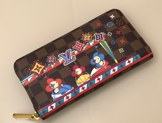 Louis Vuitton Zippy Wallet in Damier Ebene Canvas Decorated with Colorful Illustrations of the House Mascot Vivienne N60403 Replica