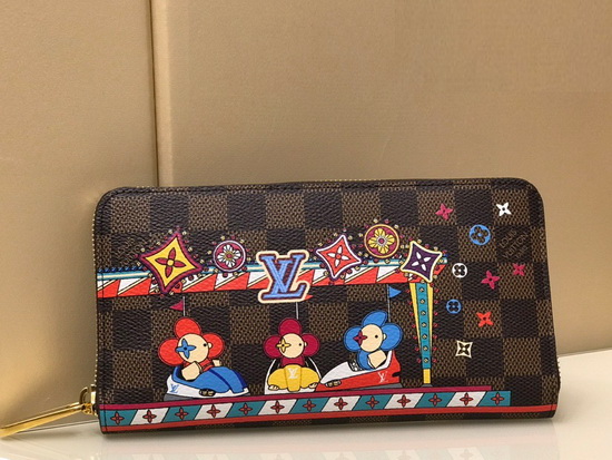 Louis Vuitton Zippy Wallet in Damier Ebene Canvas Decorated with Colorful Illustrations of the House Mascot Vivienne N60403 Replica