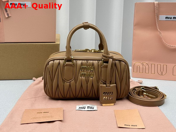 Miu Miu Arcadie Matelasse Nappa Leather Bag in Caramel 5BB142 Replica