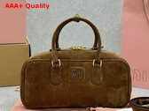 Miu Miu Arcadie Padded Suede Top Handle Bag in Cocoa Brown 5BB148 Replica