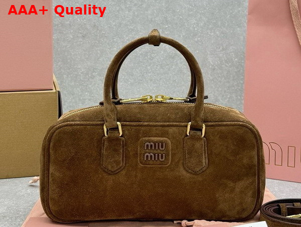Miu Miu Arcadie Padded Suede Top Handle Bag in Cocoa Brown 5BB148 Replica
