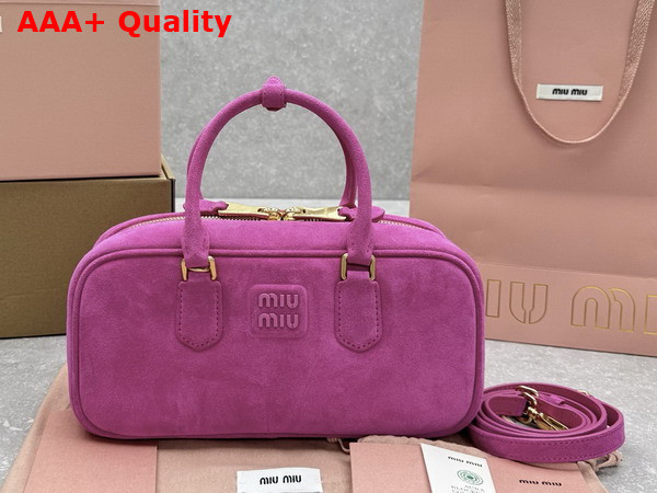 Miu Miu Arcadie Padded Suede Top Handle Bag in Powder Pink 5BB148 Replica