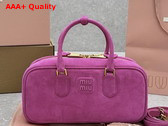 Miu Miu Arcadie Padded Suede Top Handle Bag in Powder Pink 5BB148 Replica