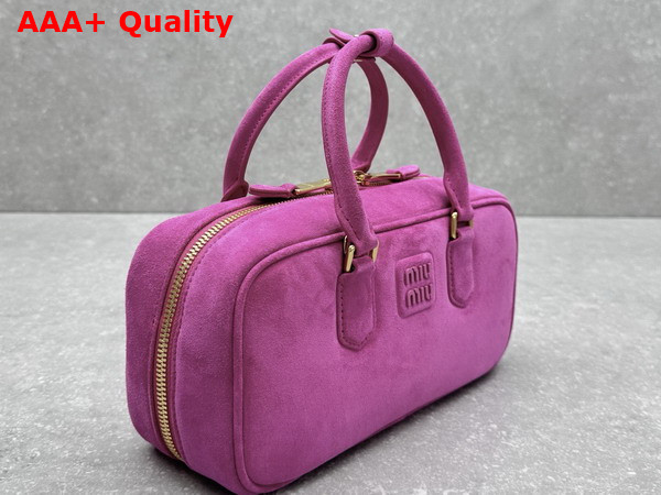 Miu Miu Arcadie Padded Suede Top Handle Bag in Powder Pink 5BB148 Replica