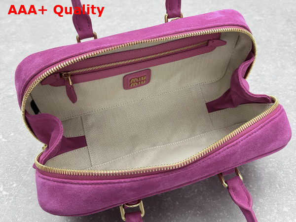 Miu Miu Arcadie Padded Suede Top Handle Bag in Powder Pink 5BB148 Replica