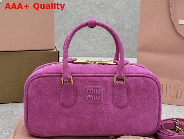 Miu Miu Arcadie Padded Suede Top Handle Bag in Powder Pink 5BB148 Replica
