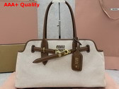 Miu Miu Aventure Canvas and Leather Bag Beige and Brandy 5BG310 Replica