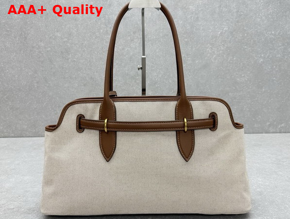 Miu Miu Aventure Canvas and Leather Bag Beige and Brandy 5BG310 Replica