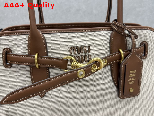 Miu Miu Aventure Canvas and Leather Bag Beige and Brandy 5BG310 Replica