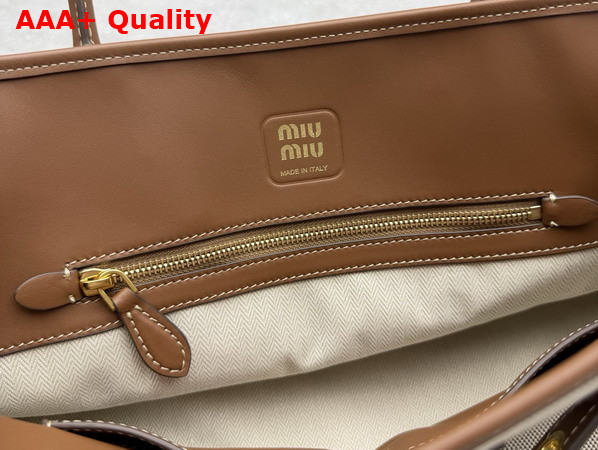 Miu Miu Aventure Canvas and Leather Bag Beige and Brandy 5BG310 Replica