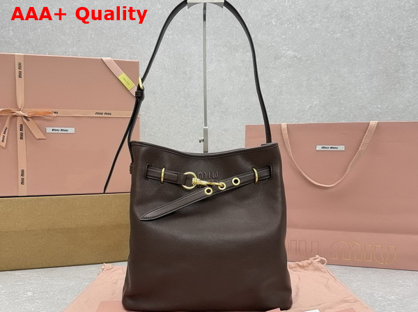 Miu Miu Aventure Nappa Leather Bucket Bag in Briarwood 5BE101 Replica