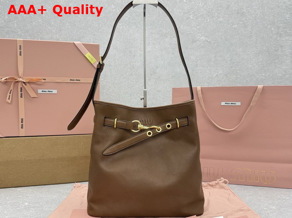 Miu Miu Aventure Nappa Leather Bucket Bag in Oak 5BE101 Replica