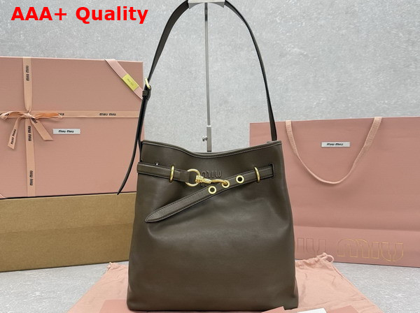 Miu Miu Aventure Nappa Leather Bucket Bag in Tundra 5BE101 Replica