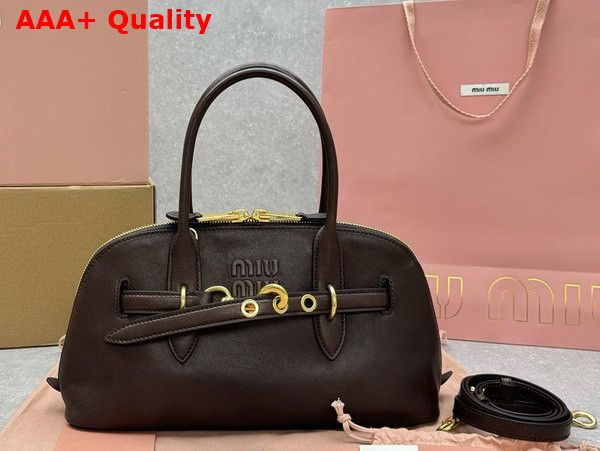 Miu Miu Aventure Nappa Leather Top Handle Bag in Briarwood 5BB168 Replica