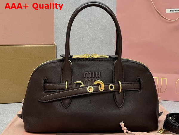 Miu Miu Aventure Nappa Leather Top Handle Bag in Briarwood 5BB168 Replica