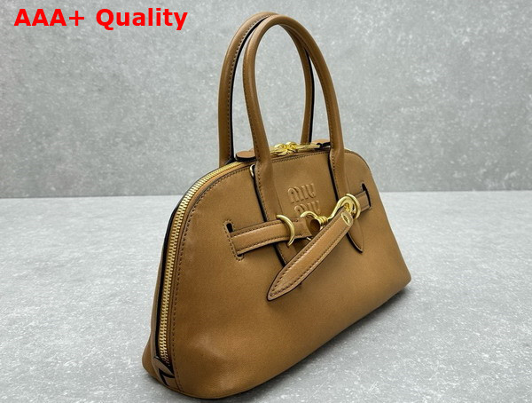Miu Miu Aventure Nappa Leather Top Handle Bag in Oak 5BB168 Replica