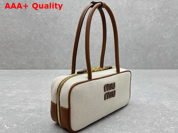 Miu Miu Beau Canvas and Leather Bag Beige and Brandy 5BB173 Replica
