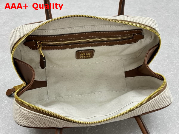 Miu Miu Beau Canvas and Leather Bag Beige and Brandy 5BB173 Replica