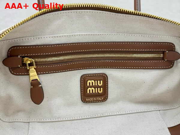 Miu Miu Beau Canvas and Leather Bag Beige and Brandy 5BB173 Replica