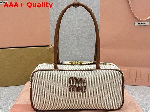 Miu Miu Beau Canvas and Leather Bag Beige and Brandy 5BB173 Replica