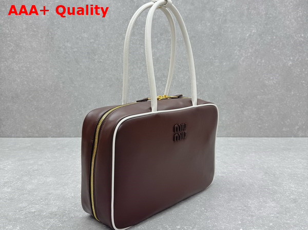 Miu Miu Beau Leather Bag Briarwood and White 5BB117 Replica