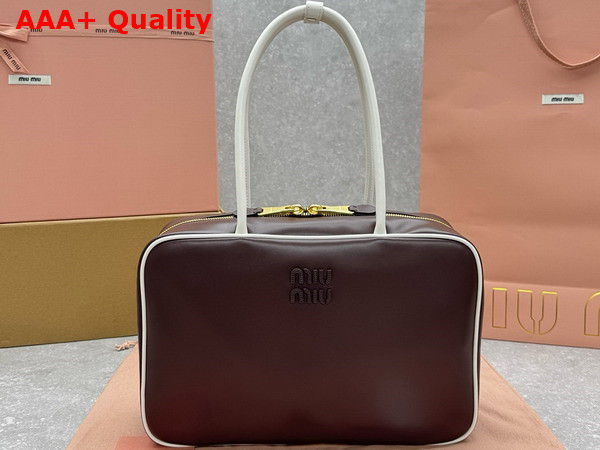Miu Miu Beau Leather Bag Briarwood and White 5BB117 Replica