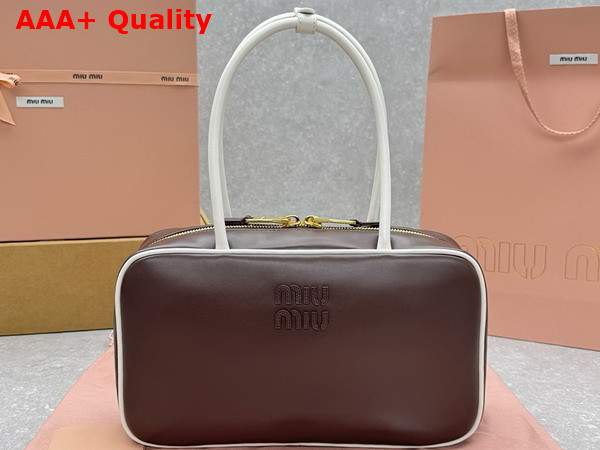 Miu Miu Beau Leather Bag Briarwood and White 5BB172 Replica