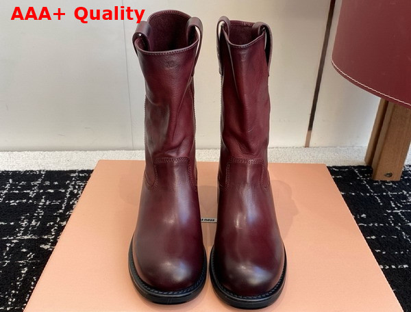 Miu Miu Bleached Leather Boot in Burgundy Replica