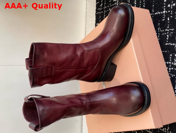 Miu Miu Bleached Leather Boot in Burgundy Replica