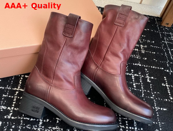Miu Miu Bleached Leather Boot in Burgundy Replica