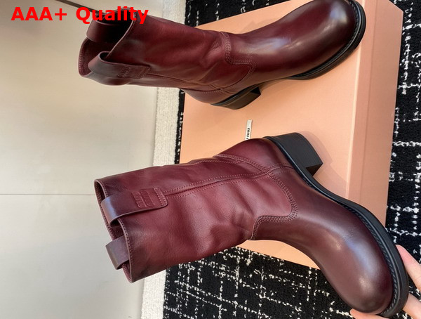 Miu Miu Bleached Leather Boot in Burgundy Replica