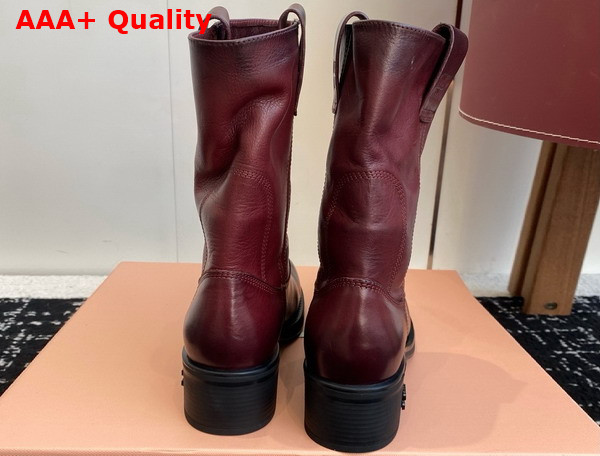 Miu Miu Bleached Leather Boot in Burgundy Replica