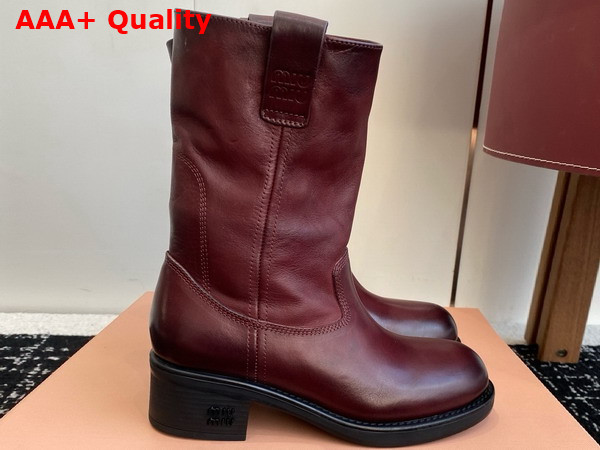 Miu Miu Bleached Leather Boot in Burgundy Replica