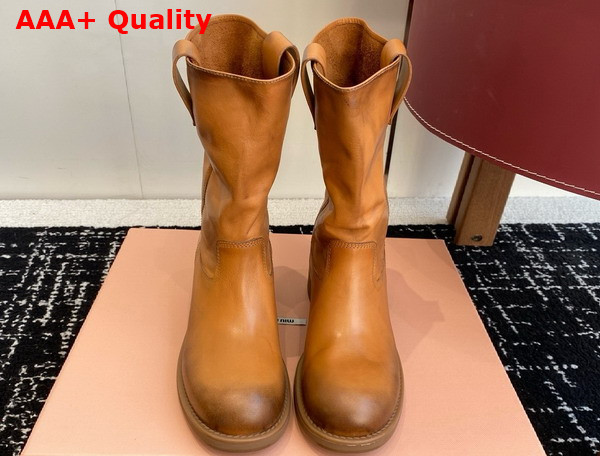 Miu Miu Bleached Leather Boot in Caramel Replica